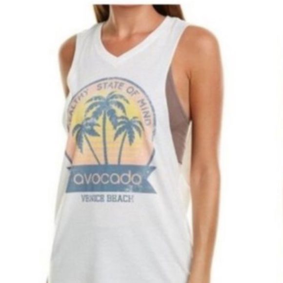 NWT Avocado Vintage White Graphic Muscle Tank Top S - Picture 1 of 16